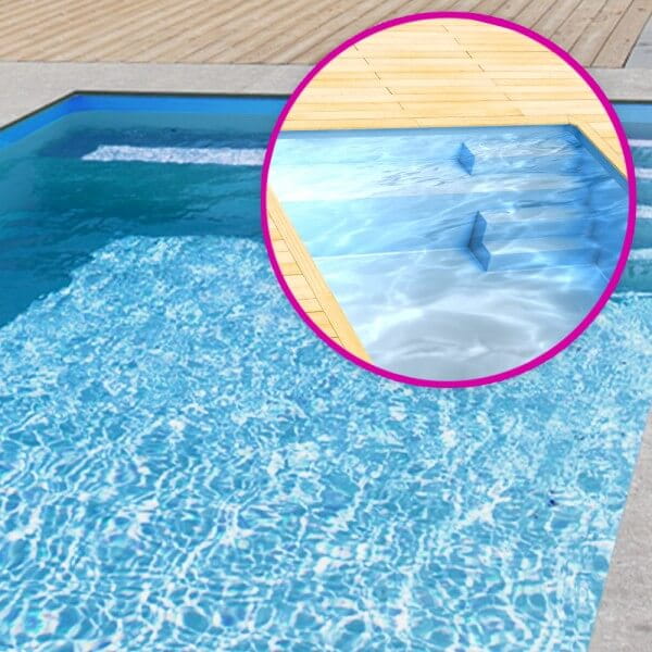 Styroporpool, 900 x 400 x 150 cm, Komplettset mit Treppe rechts und Sitzbank Styroporpool, 900 x 400 x 150 cm, Komplettset mit Treppe rechts und Sitzbank