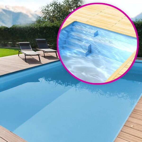 Styroporpool, 800 x 400 x 150 cm, Komplettset mit Treppe links und Sitzbank Styroporpool, 800 x 400 x 150 cm, Komplettset mit Treppe links und Sitzbank